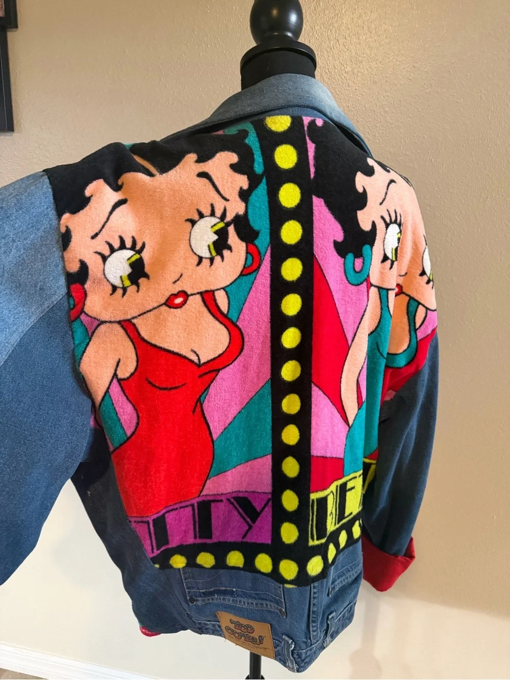 Bold Betty Boop Denim Jacket with Teal & Pink Graphic